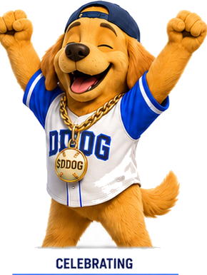 Dinger Dog celebrating